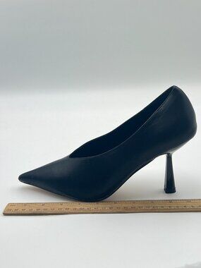 miss left Black V-Cut Pointed Toe Pumps Slip On High Heels Soft Insole Shoes